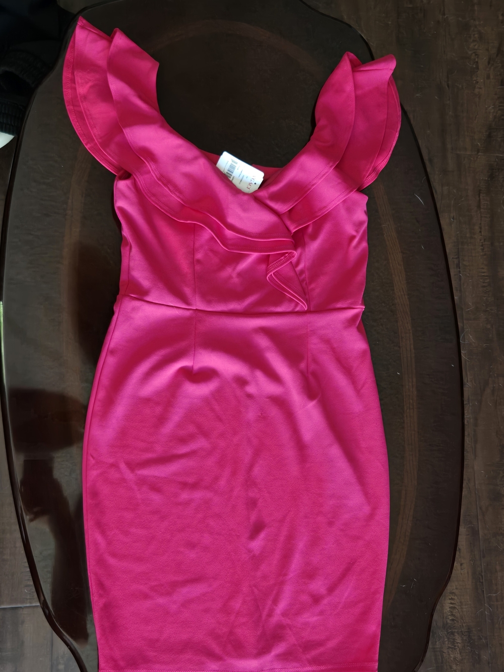 a'gaci One-Shoulder Ruffle Sheath Dress in Fuchsia, Size L